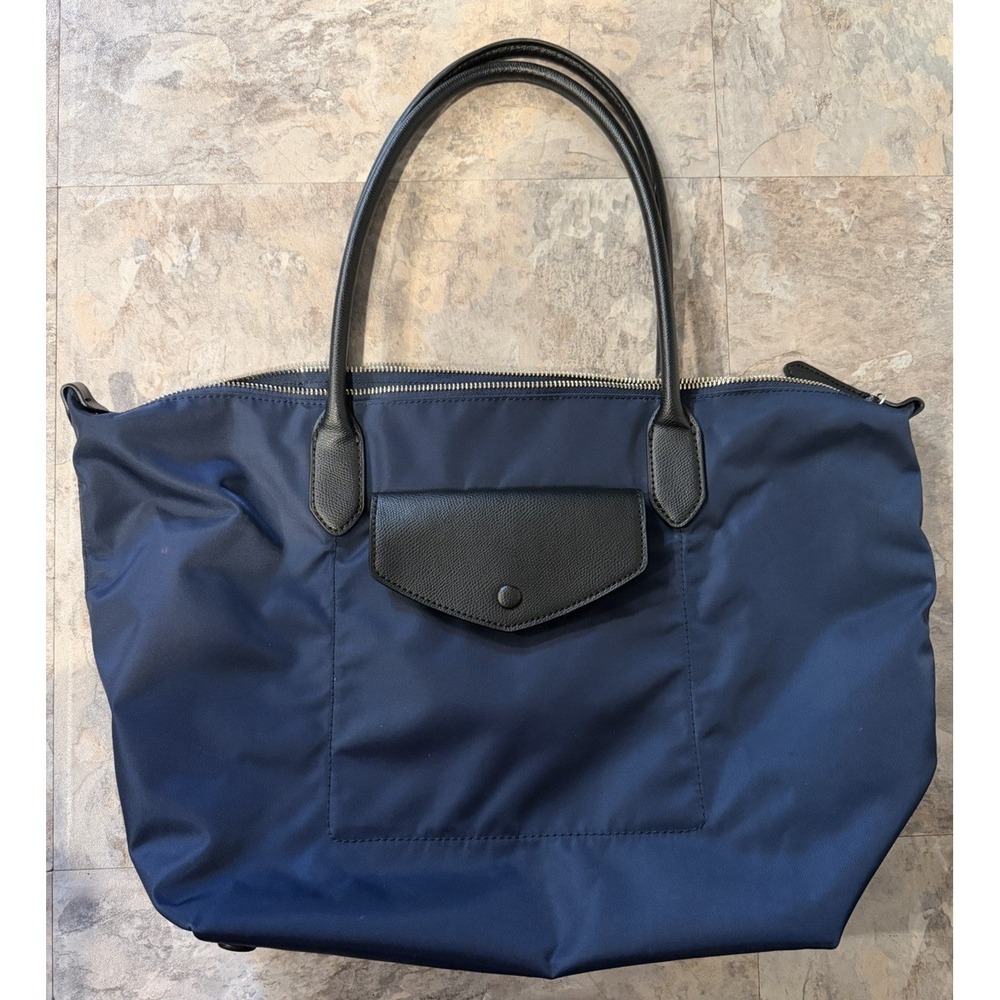 Banana Republic Navy Nylon Tote Bag Leather Trim Large Shoulder Carryall Travel